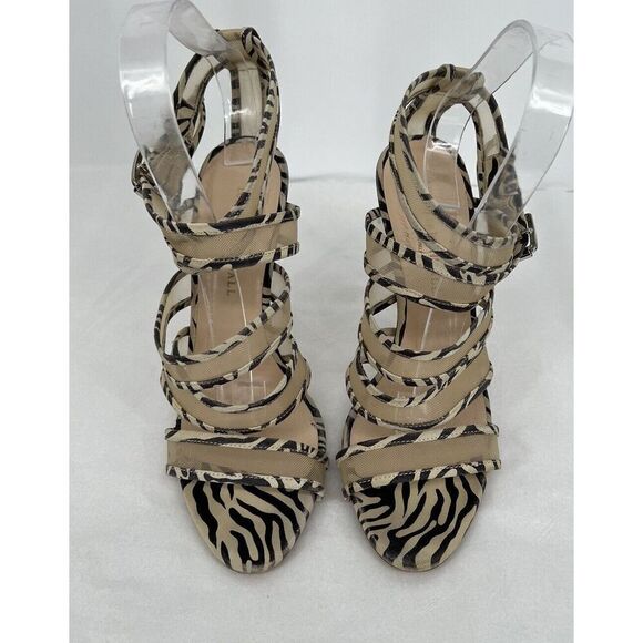 Randall Loeffler Paige Suede Cross Strap Animal Print Heels Size 9.5 - Picture 2 of 14